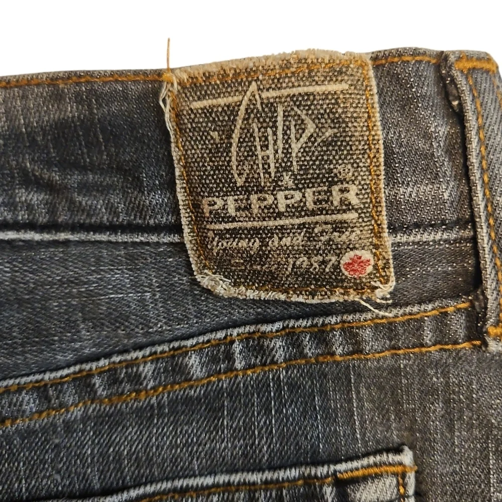 Chip & Pepper LA Denim Mini Skirt | Made in USA | Distressed Dark Wash | Size 26 - Picture 2 of 6